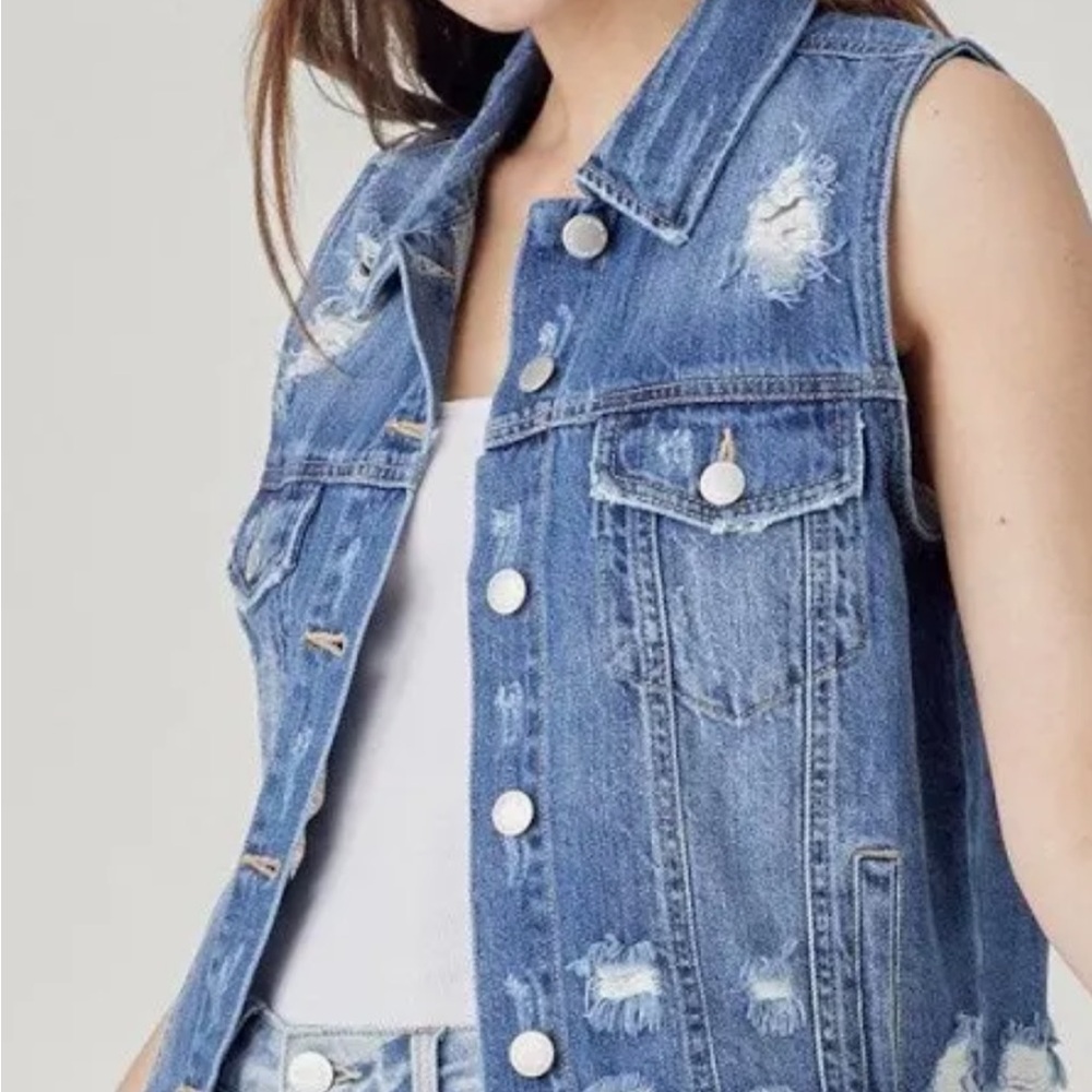 Women's Blue Distressed Denim Vest